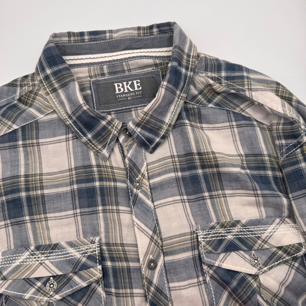 BKE Men XL‎ Standard Fit Plaid Blue Button Long Sleeve Shirt Western Lightweight